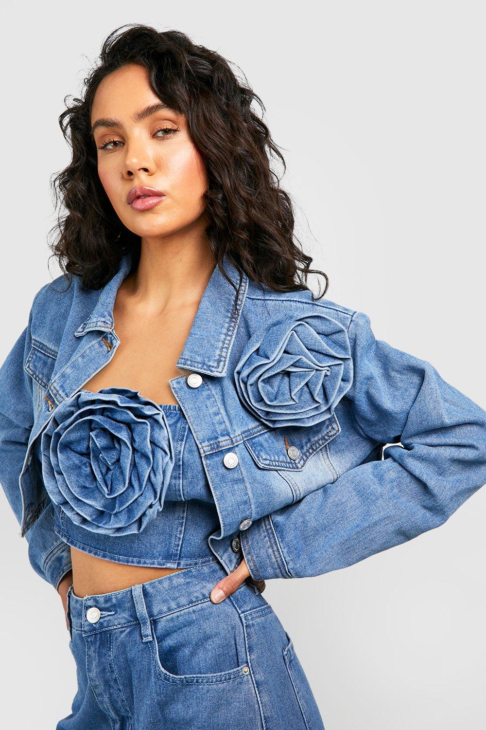 Women s Off The Shoulder Denim Jacket Boohoo UK